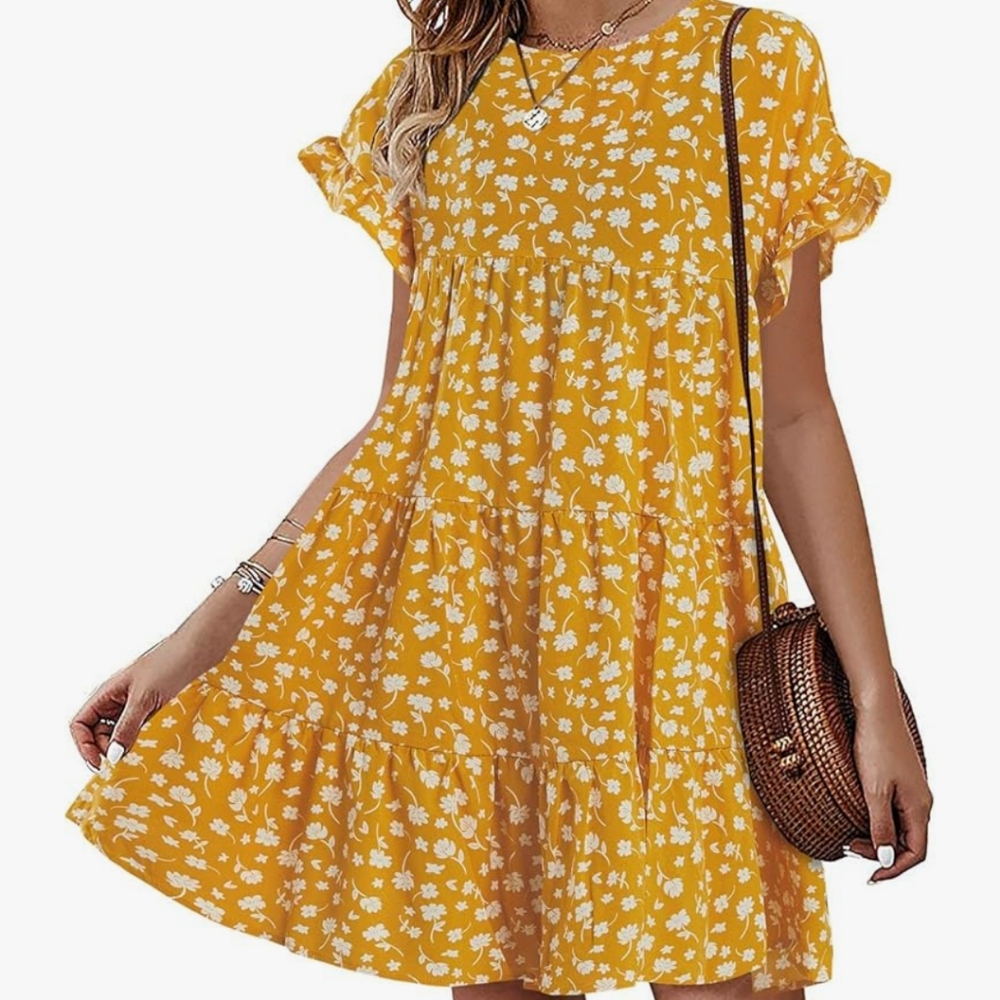 Boho Floral Printed Babydoll Swing dress, medium